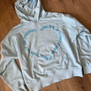 Le Pere "Domo" Hearts‎ Hoodie Men's Size Medium Blue Oversized Hooded Pullover.